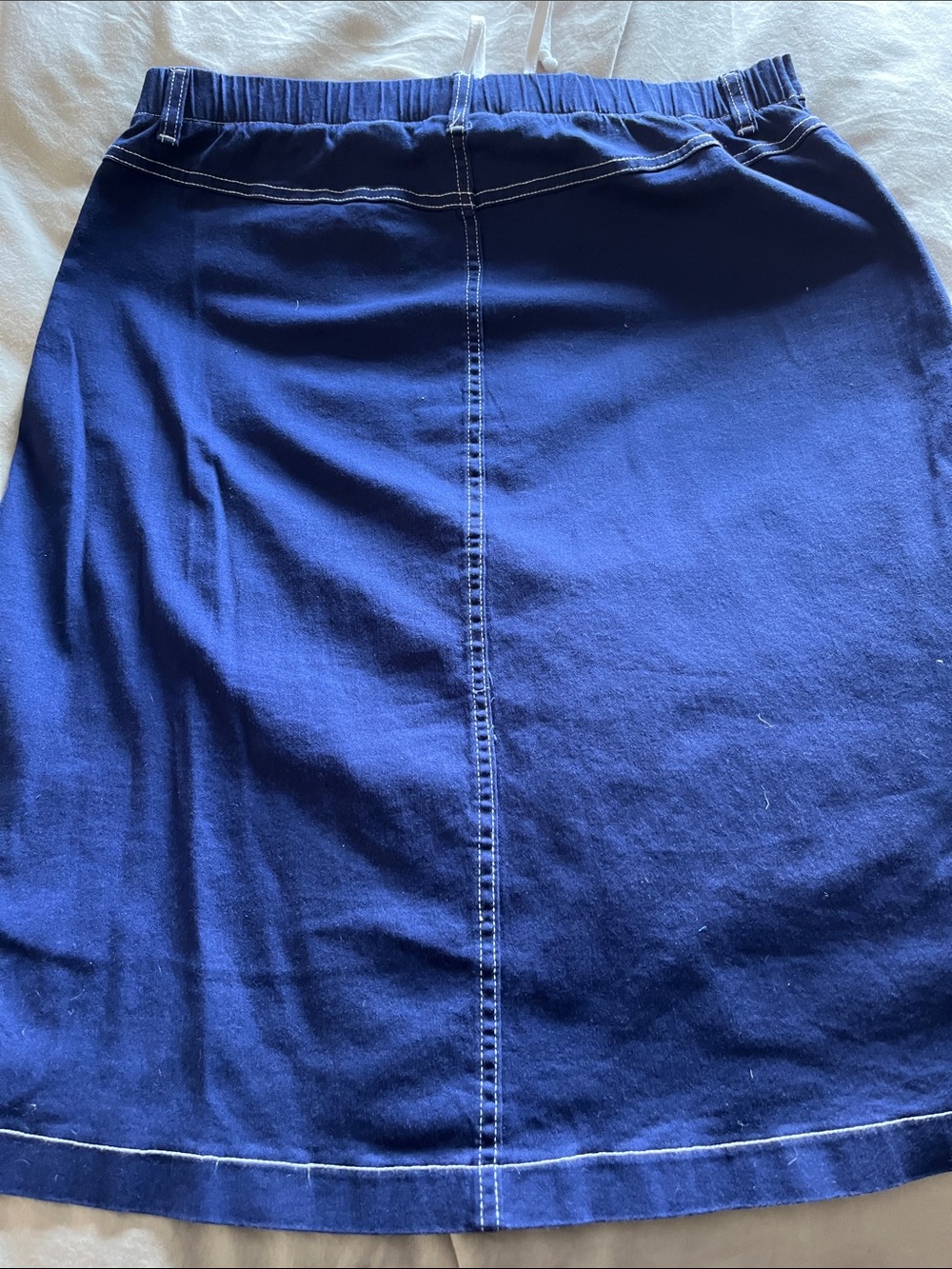 Denim & Co Women's Navy Faux Drawstring A-Line Skirt Lightweight Denim sz L 25” - Picture 3 of 3